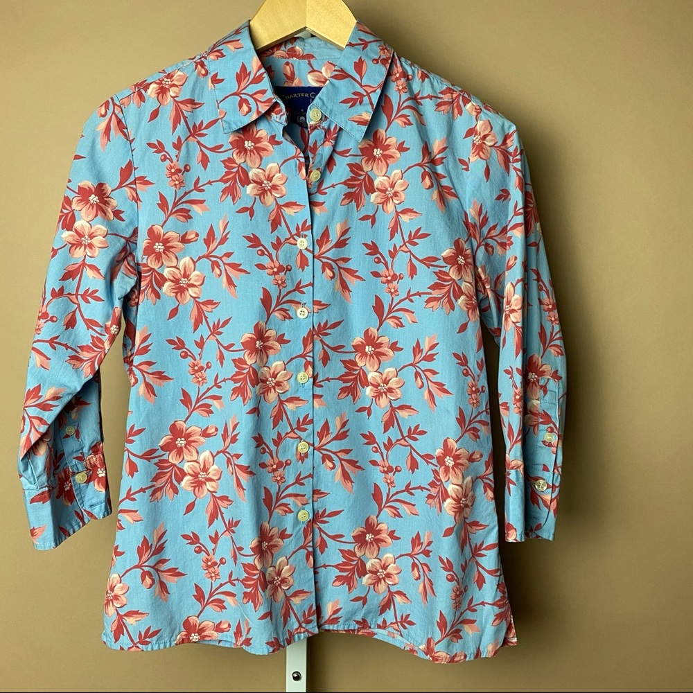 Charter Club Floral Button Down Blouse Size 4